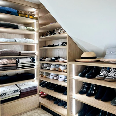 Custom closet systems with shelving-shoe shelves and Led Lights Connecticut