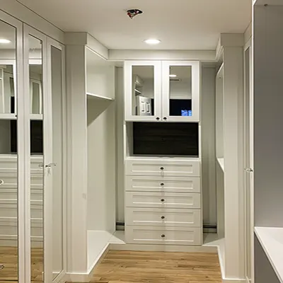 Custom closet mirror and glass with shaker drawers Connecticut